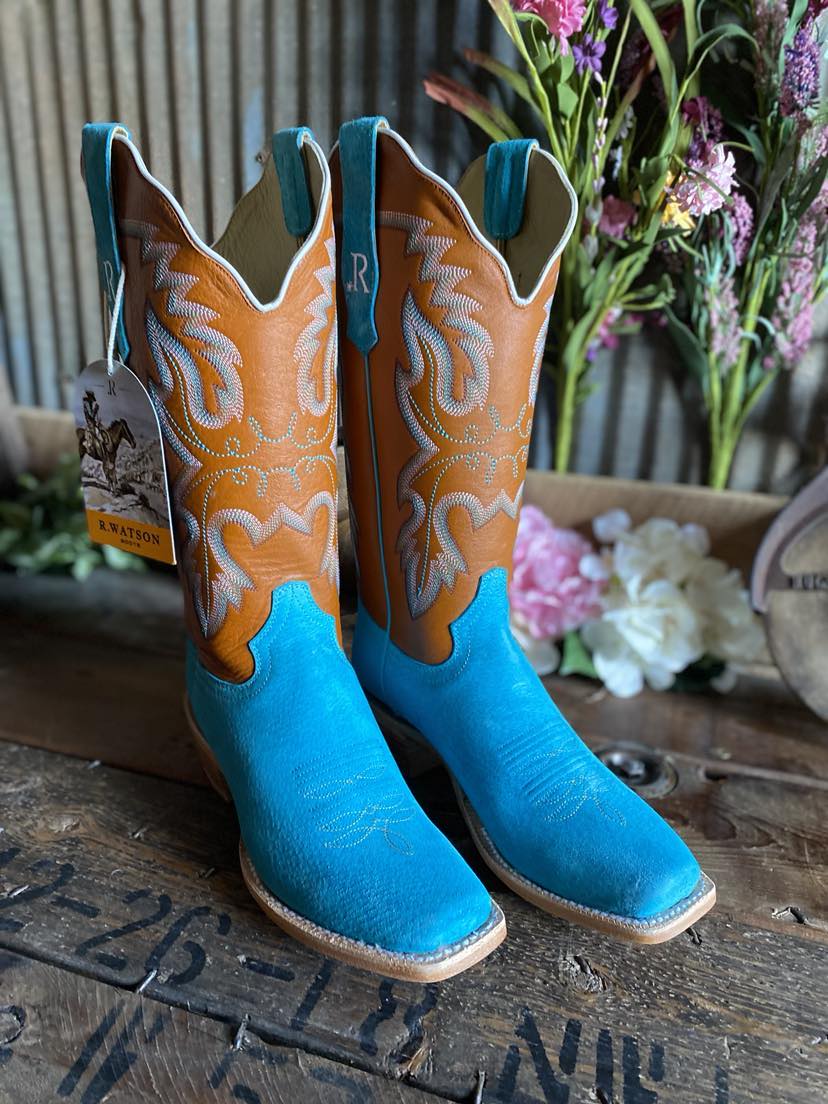 Women's R Watson Turquoise Boar/ Chestnut Ranch Hand-Women's Boots-R. Watson-Lucky J Boots & More, Women's, Men's, & Kids Western Store Located in Carthage, MO
