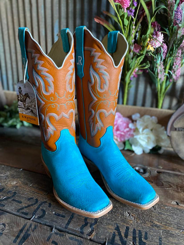 Women's R Watson Turquoise Boar/ Chestnut Ranch Hand-Women's Boots-R. Watson-Lucky J Boots & More, Women's, Men's, & Kids Western Store Located in Carthage, MO