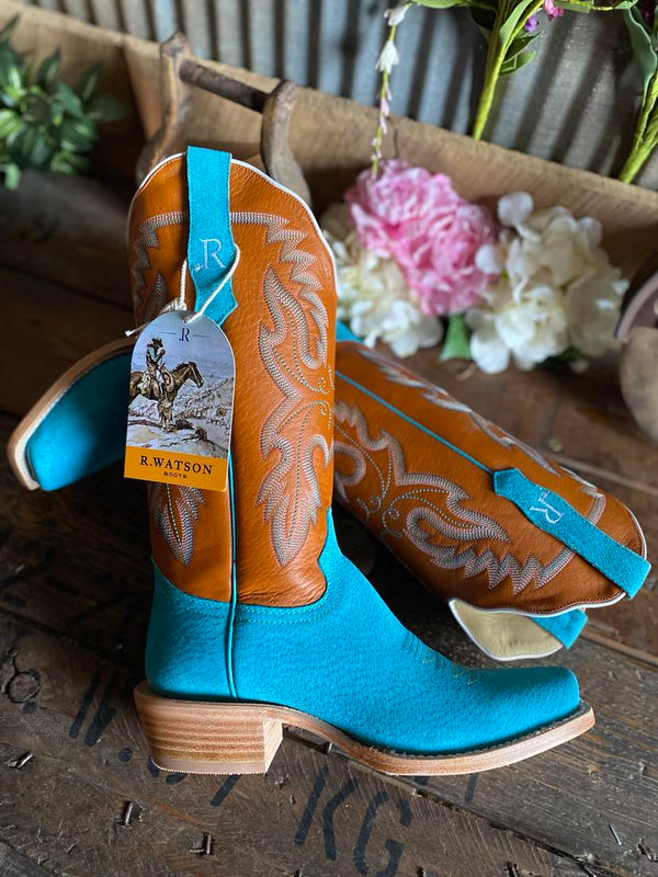 Women's R Watson Turquoise Boar/ Chestnut Ranch Hand-Women's Boots-R. Watson-Lucky J Boots & More, Women's, Men's, & Kids Western Store Located in Carthage, MO