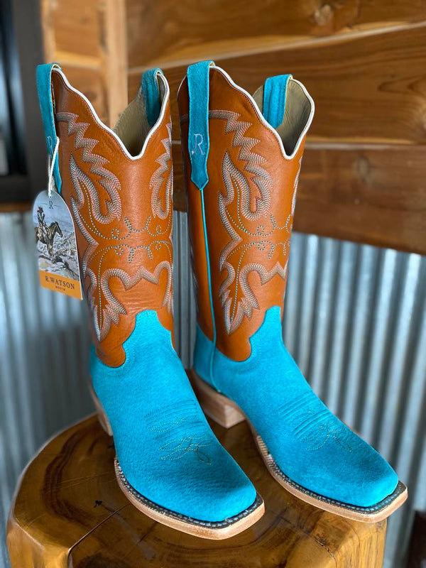 Women's R Watson Turquoise Boar/ Chestnut Ranch Hand-Women's Boots-R. Watson-Lucky J Boots & More, Women's, Men's, & Kids Western Store Located in Carthage, MO