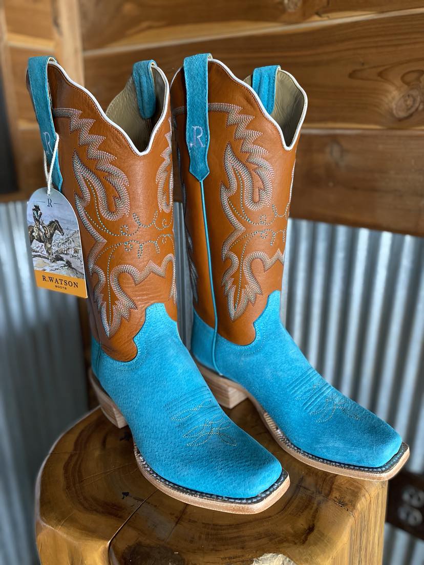 Women's R Watson Turquoise Boar/ Chestnut Ranch Hand-Women's Boots-R. Watson-Lucky J Boots & More, Women's, Men's, & Kids Western Store Located in Carthage, MO