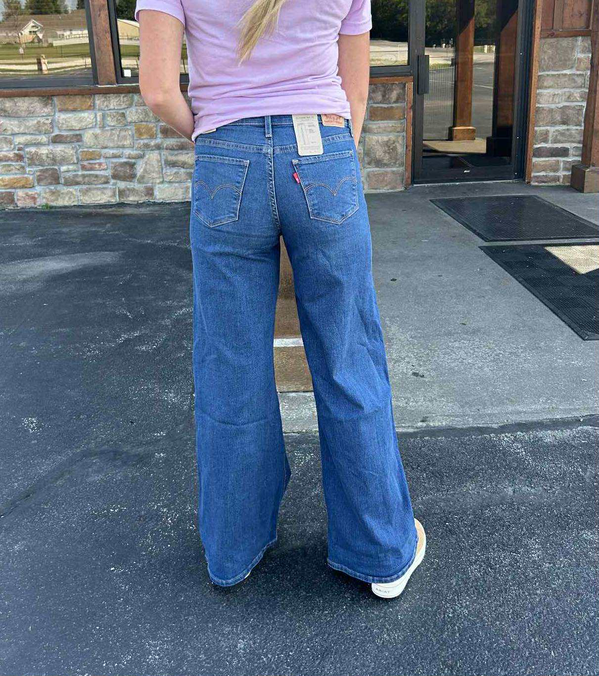 Women's Levi's 318 Shaping Wide Leg in Dark Wash-Women's Denim-Levi's-Lucky J Boots & More, Women's, Men's, & Kids Western Store Located in Carthage, MO