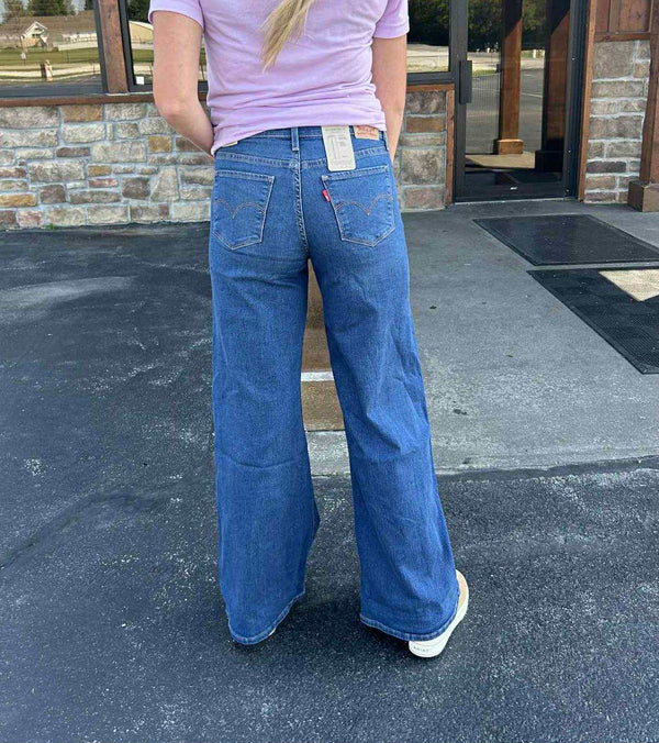 Women's Levi's 318 Shaping Wide Leg in Dark Wash-Women's Denim-Levi's-Lucky J Boots & More, Women's, Men's, & Kids Western Store Located in Carthage, MO