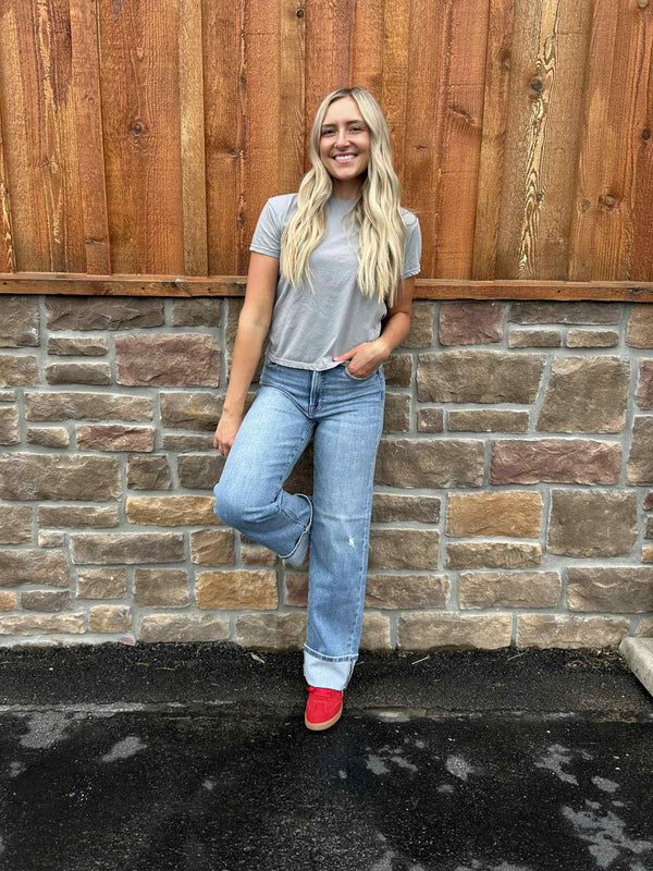 Hidden Gracyn High Rise Straight Leg Cuff Jean-Women's Denim-HIDDEN-Lucky J Boots & More, Women's, Men's, & Kids Western Store Located in Carthage, MO