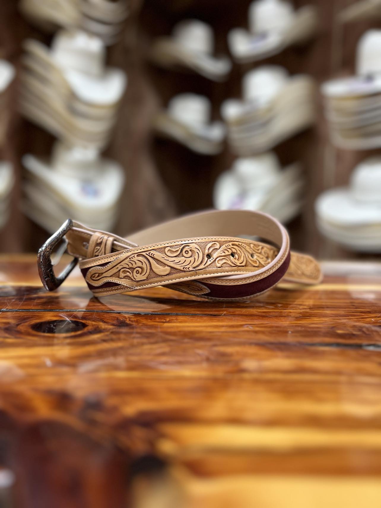 R Watson Rhubarb Suede Belt-Belts-R. Watson-Lucky J Boots & More, Women's, Men's, & Kids Western Store Located in Carthage, MO