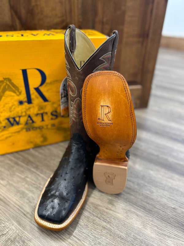 Men's R. Watson Black Full Quill Ostrich Boot-Men's Boots-R. Watson-Lucky J Boots & More, Women's, Men's, & Kids Western Store Located in Carthage, MO
