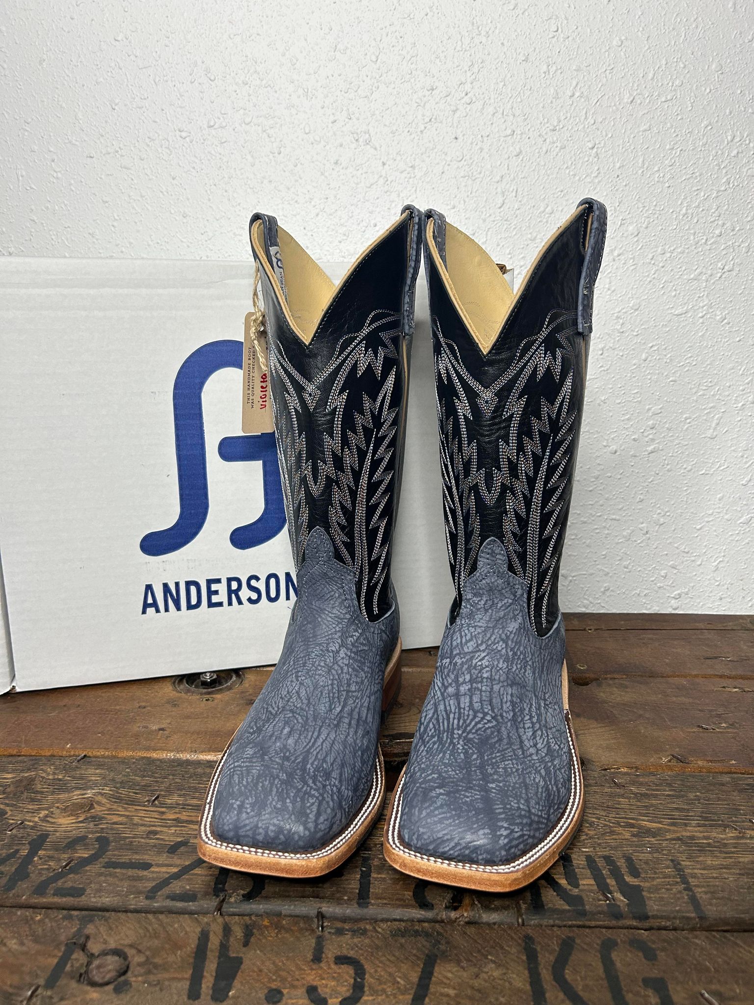 Men's Anderson Bean Blue Jean Washed Shoulder Square Toe Boot-Men's Boots-Anderson Bean-Lucky J Boots & More, Women's, Men's, & Kids Western Store Located in Carthage, MO