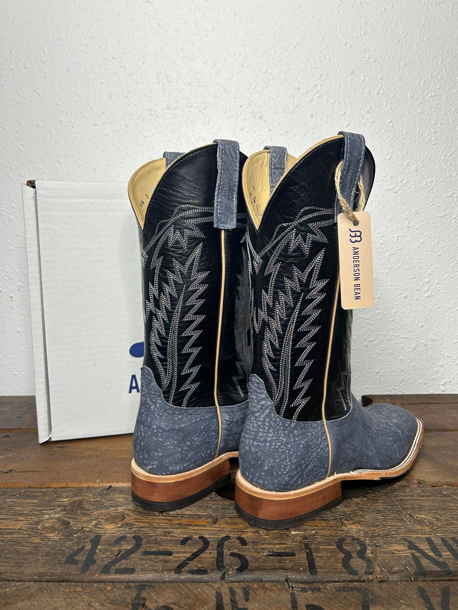 Men's Anderson Bean Blue Jean Washed Shoulder Square Toe Boot-Men's Boots-Anderson Bean-Lucky J Boots & More, Women's, Men's, & Kids Western Store Located in Carthage, MO