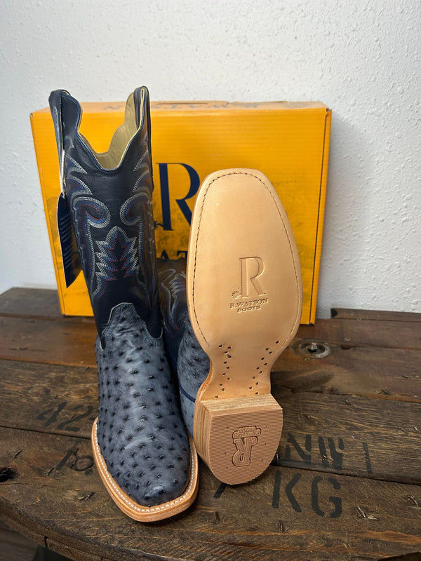 Men's R. Watson Denim Bruciato FQ Ostrich Boot-Men's Boots-R. Watson-Lucky J Boots & More, Women's, Men's, & Kids Western Store Located in Carthage, MO