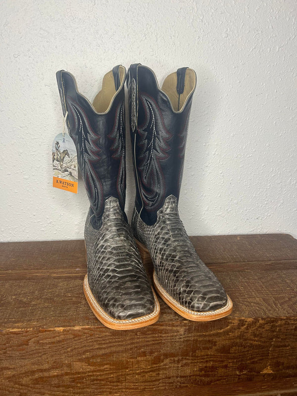 Men's R. Watson Grey Sueded Python Boot-Men's Boots-R. Watson-Lucky J Boots & More, Women's, Men's, & Kids Western Store Located in Carthage, MO