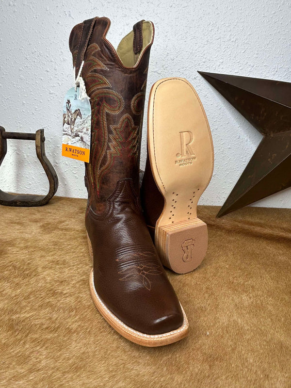 Men's R. Watson Chocolate Deer Boot-Men's Boots-R. Watson-Lucky J Boots & More, Women's, Men's, & Kids Western Store Located in Carthage, MO