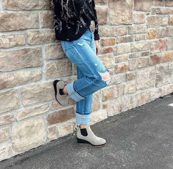 Corkys Love you a Latte in Grey Suede Booties *FINAL SALE*-Women's Boots-Corkys Footwear-Lucky J Boots & More, Women's, Men's, & Kids Western Store Located in Carthage, MO