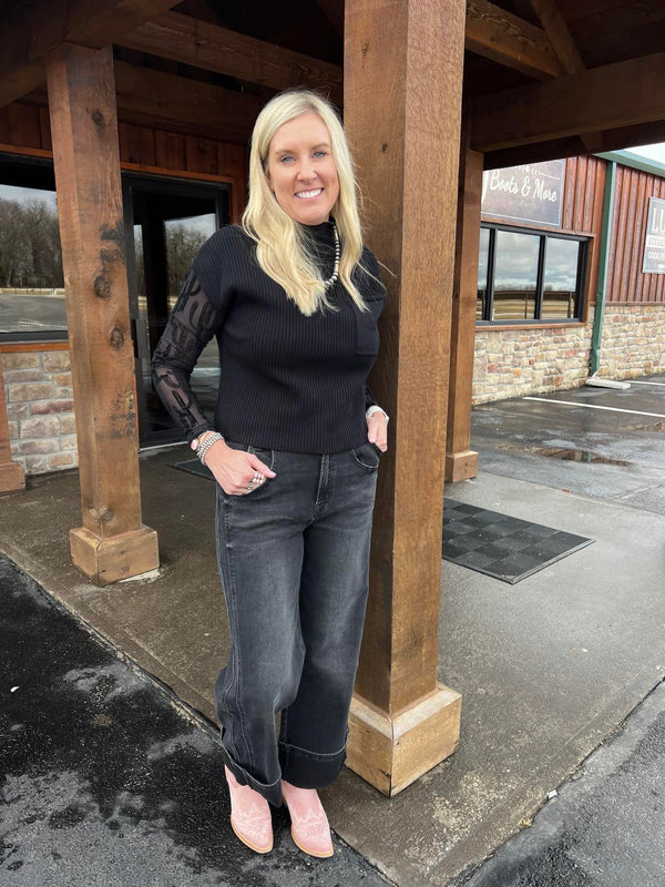 Vervet Violet Super High Rise Cuffed Baggy Wide Leg Jeans-Women's Denim-Flying Monkey-Lucky J Boots & More, Women's, Men's, & Kids Western Store Located in Carthage, MO