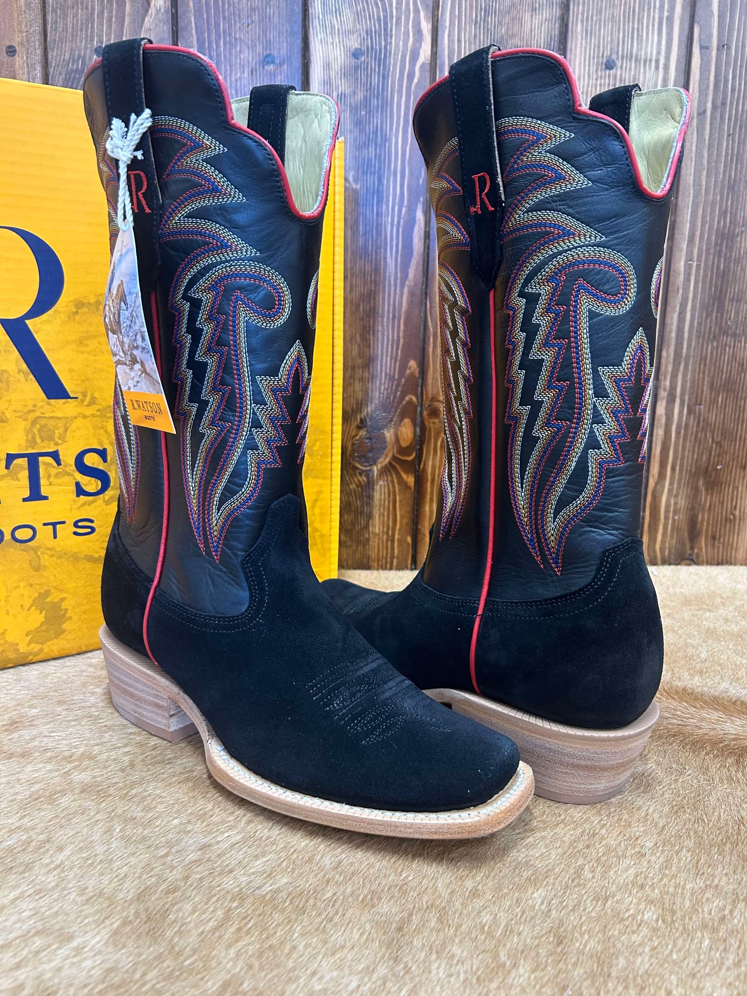 Men's R. Watson Black Roughout Cowhide Boot-Men's Boots-R. Watson-Lucky J Boots & More, Women's, Men's, & Kids Western Store Located in Carthage, MO