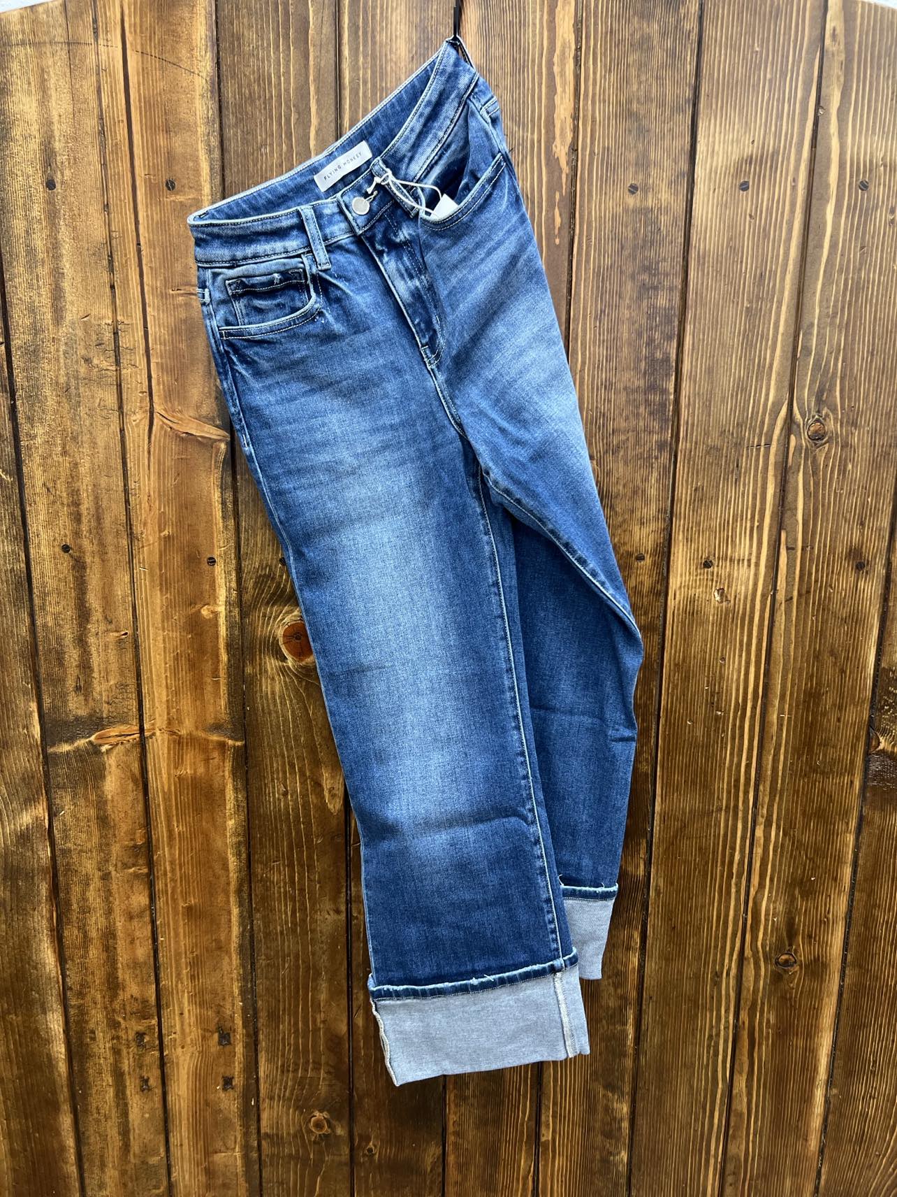 Women's Flying Monkey Finley 90's Vintage Cuff Jean-Women's Denim-Flying Monkey-Lucky J Boots & More, Women's, Men's, & Kids Western Store Located in Carthage, MO