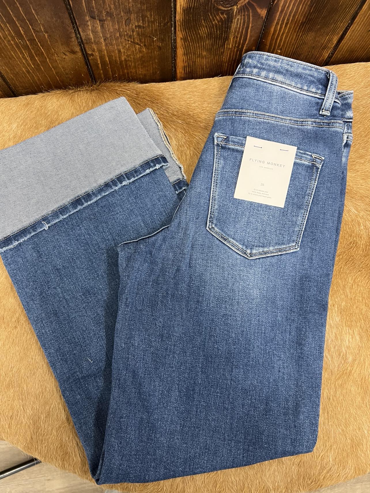 Women's Flying Monkey Finley 90's Vintage Cuff Jean-Women's Denim-Flying Monkey-Lucky J Boots & More, Women's, Men's, & Kids Western Store Located in Carthage, MO