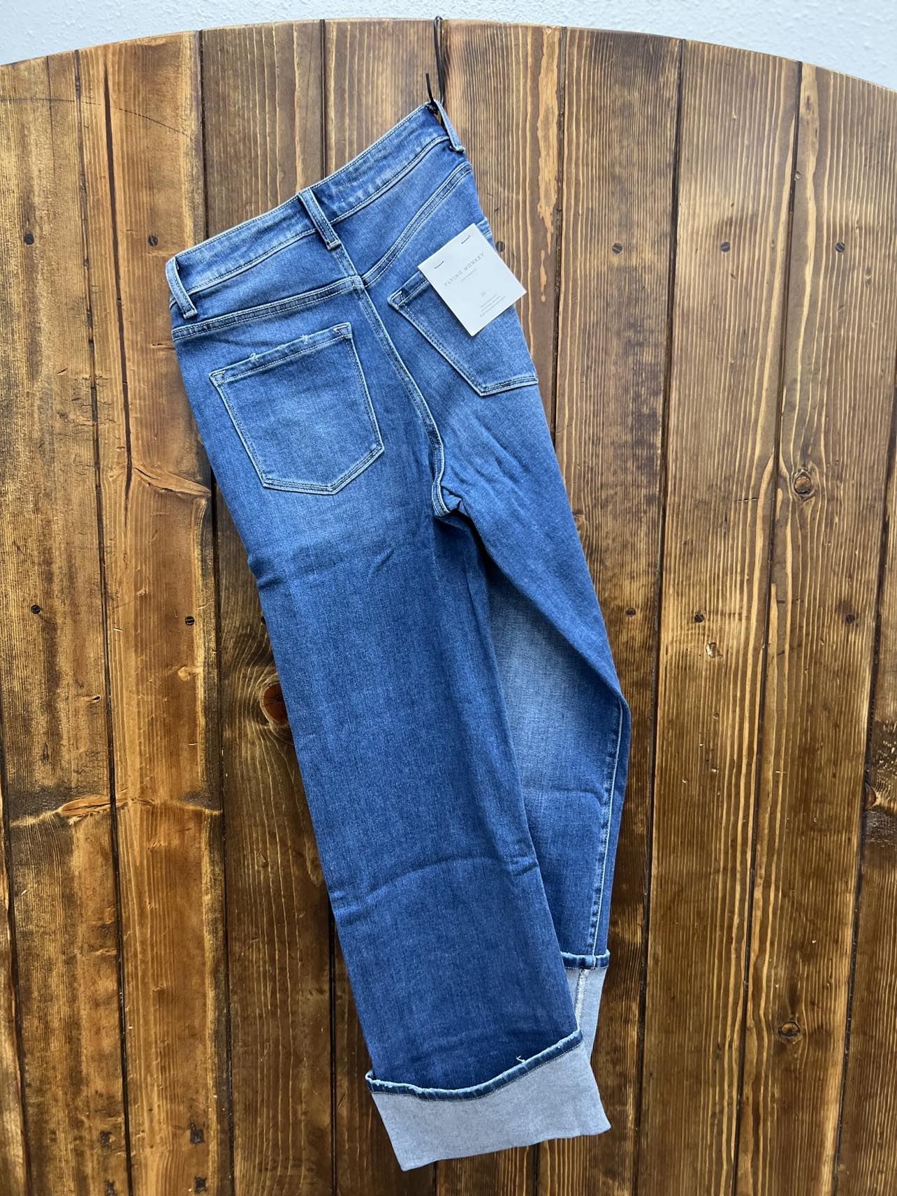 Women's Flying Monkey Finley 90's Vintage Cuff Jean-Women's Denim-Flying Monkey-Lucky J Boots & More, Women's, Men's, & Kids Western Store Located in Carthage, MO