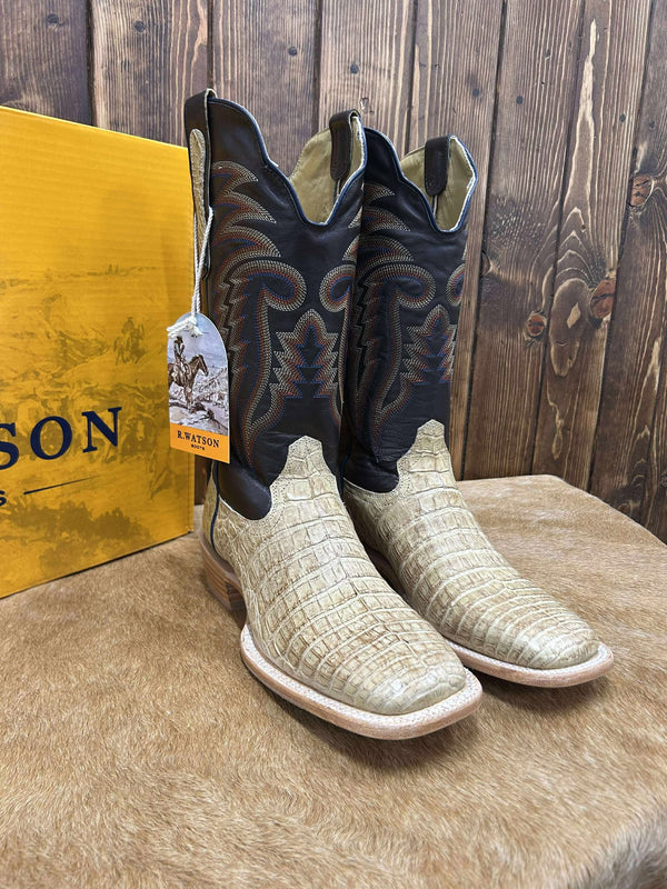 Men's R. Watson Saddle Caiman Belly Boot-Men's Boots-R. Watson-Lucky J Boots & More, Women's, Men's, & Kids Western Store Located in Carthage, MO