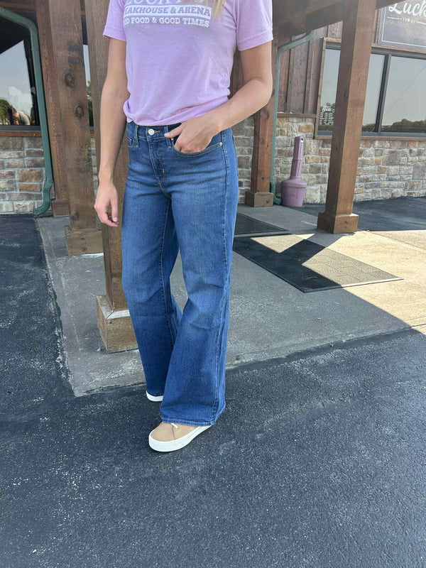 Women's Levi's 318 Shaping Wide Leg in Dark Wash-Women's Denim-Levi's-Lucky J Boots & More, Women's, Men's, & Kids Western Store Located in Carthage, MO