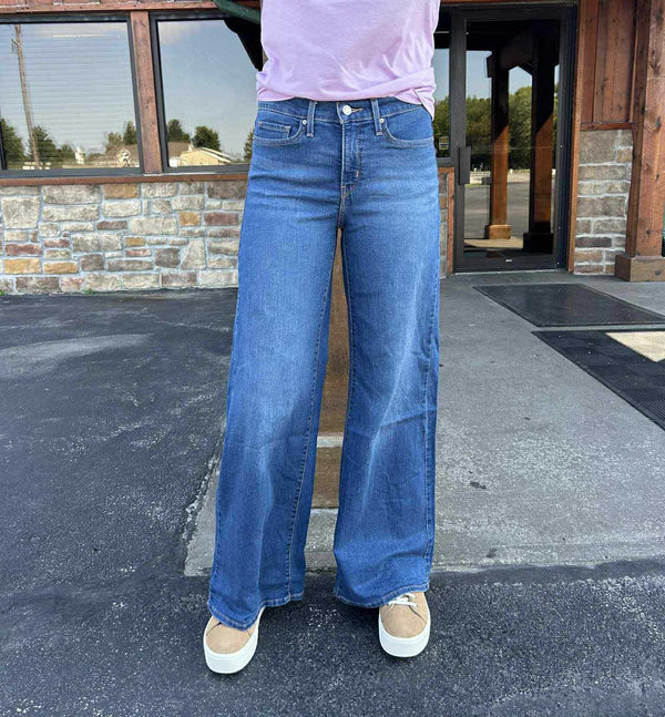 Women's Levi's 318 Shaping Wide Leg in Dark Wash-Women's Denim-Levi's-Lucky J Boots & More, Women's, Men's, & Kids Western Store Located in Carthage, MO