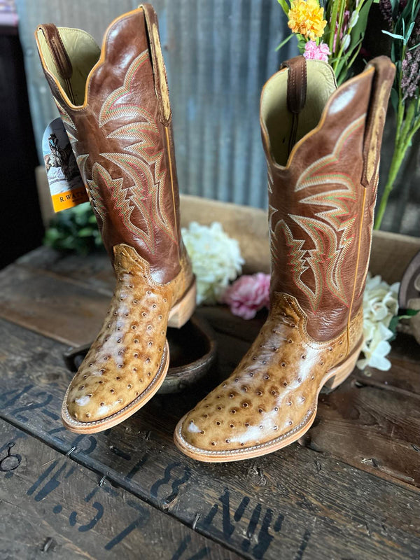 Men's R. Watson Saddle Bruciato Full Quill Ostrich Round Toe Boot-Men's Boots-R. Watson-Lucky J Boots & More, Women's, Men's, & Kids Western Store Located in Carthage, MO