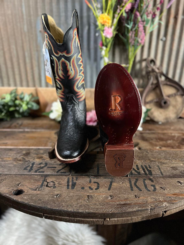 Men's R. Watson Black Smooth Ostrich Round Toe Boot-Men's Boots-R. Watson-Lucky J Boots & More, Women's, Men's, & Kids Western Store Located in Carthage, MO