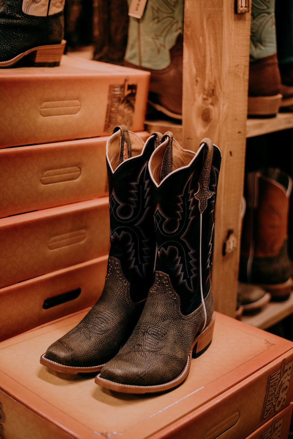 antique saddle giraffe cowboy boots