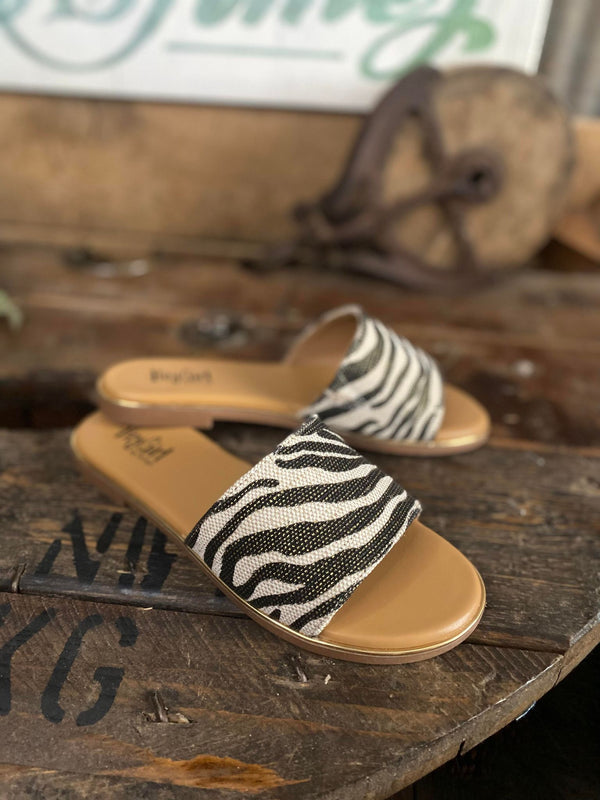 Graceful Sandal in Black Zebra *FINAL SALE*-Women's Casual Shoes-Corkys Footwear-Lucky J Boots & More, Women's, Men's, & Kids Western Store Located in Carthage, MO