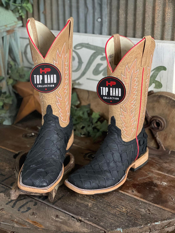 Men's Horse Power Black Matte Big Bass Square Toe Boot-Men's Boots-Horse Power-Lucky J Boots & More, Women's, Men's, & Kids Western Store Located in Carthage, MO