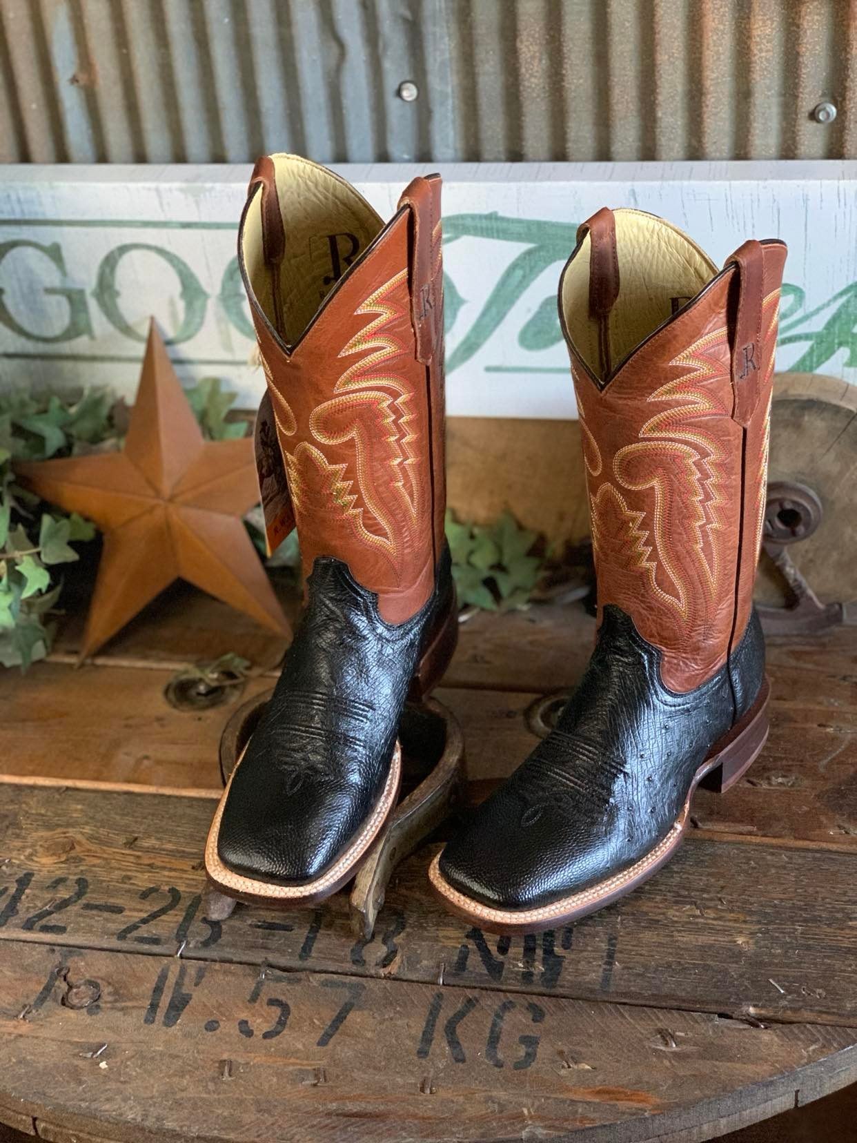 Men's R. Watson Black Smooth Ostrich Boot-Men's Boots-R. Watson-Lucky J Boots & More, Women's, Men's, & Kids Western Store Located in Carthage, MO