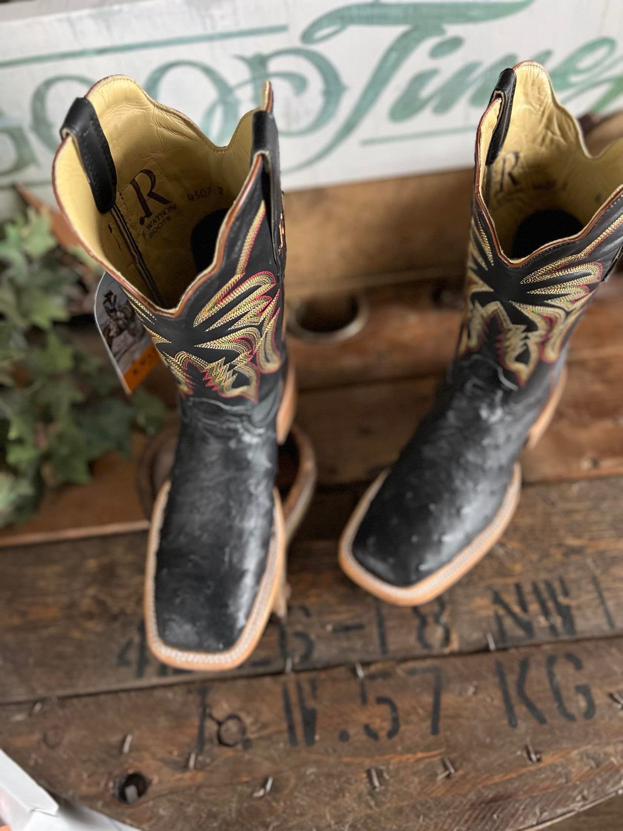 Men's R. Watson Black Full Quill Ostrich Boot-Men's Boots-R. Watson-Lucky J Boots & More, Women's, Men's, & Kids Western Store Located in Carthage, MO