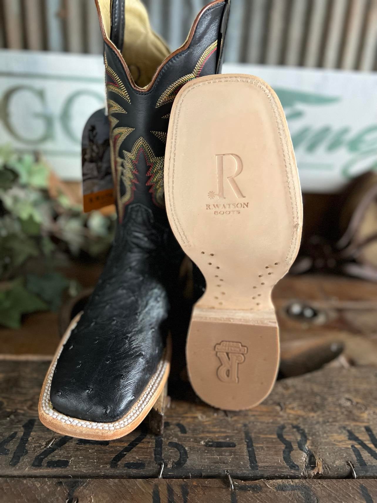 Men's R. Watson Black Full Quill Ostrich Boot-Men's Boots-R. Watson-Lucky J Boots & More, Women's, Men's, & Kids Western Store Located in Carthage, MO