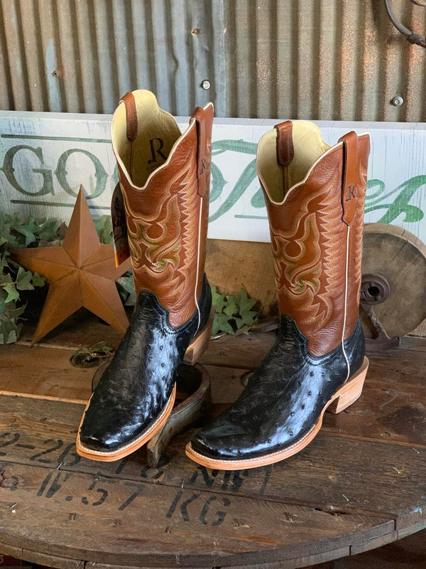 R. Watson Men's Black Full Quill Ostrich Boot-Men's Boots-R. Watson-Lucky J Boots & More, Women's, Men's, & Kids Western Store Located in Carthage, MO