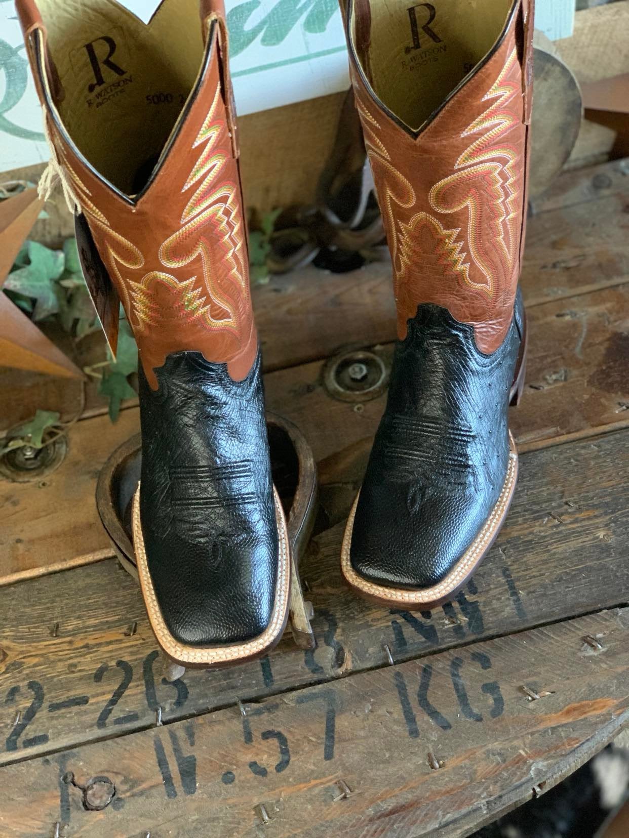 Men's R. Watson Black Smooth Ostrich Boot-Men's Boots-R. Watson-Lucky J Boots & More, Women's, Men's, & Kids Western Store Located in Carthage, MO