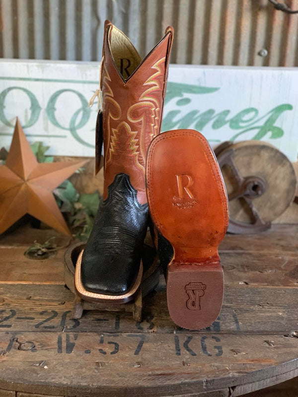 Men's R. Watson Black Smooth Ostrich Boot-Men's Boots-R. Watson-Lucky J Boots & More, Women's, Men's, & Kids Western Store Located in Carthage, MO