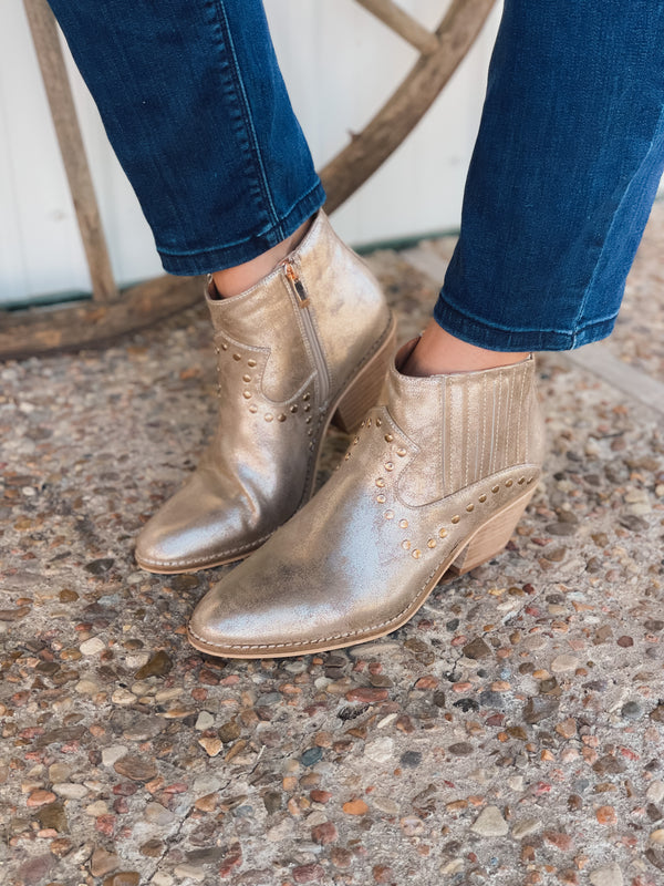 Women's On Fleek Gold Booties *Final Sale*-Women's Boots-Corkys Footwear-Lucky J Boots & More, Women's, Men's, & Kids Western Store Located in Carthage, MO