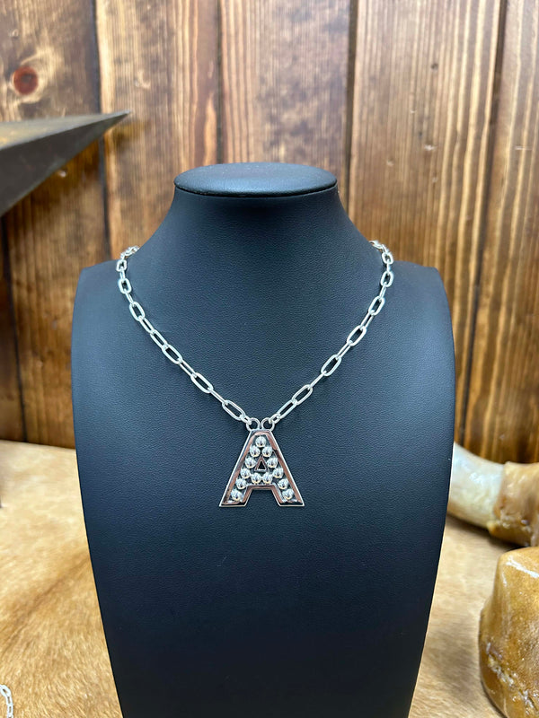 Sterling Silver Initial Necklace-Necklaces-LJ Turquoise-Lucky J Boots & More, Women's, Men's, & Kids Western Store Located in Carthage, MO