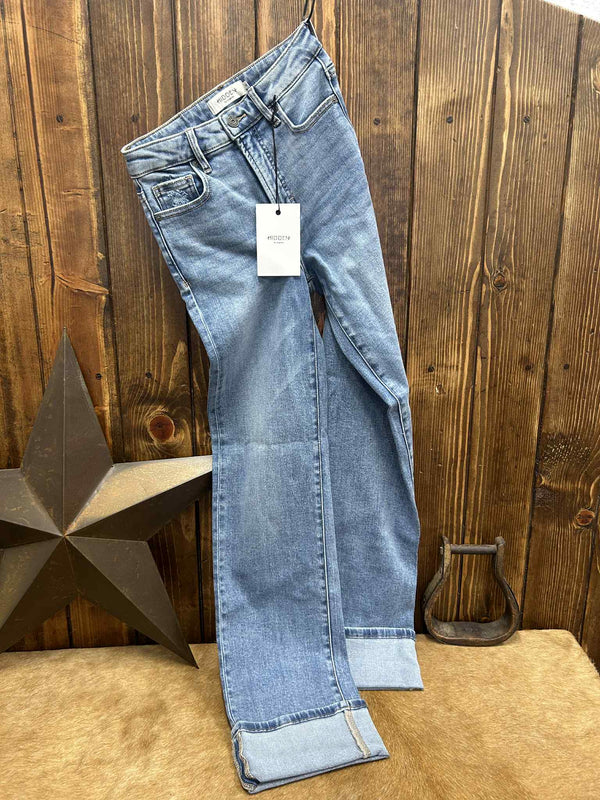 Hidden Gracyn High Rise Straight Leg Cuff Jean-Women's Denim-HIDDEN-Lucky J Boots & More, Women's, Men's, & Kids Western Store Located in Carthage, MO