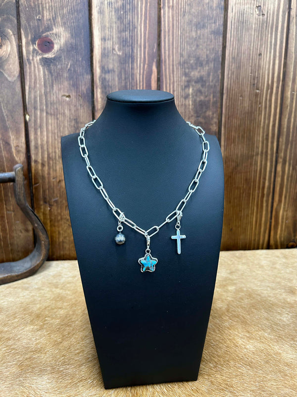 Sterling Silver Charm Necklaces-Necklaces-LJ Turquoise-Lucky J Boots & More, Women's, Men's, & Kids Western Store Located in Carthage, MO