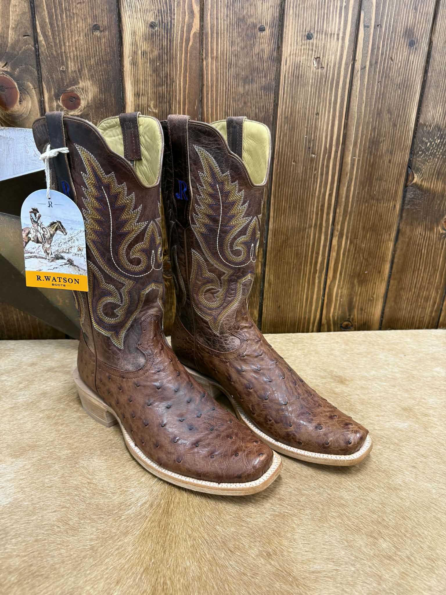 Men's R. Watson Brass Full Quill Ostrich Boot-Men's Boots-R. Watson-Lucky J Boots & More, Women's, Men's, & Kids Western Store Located in Carthage, MO