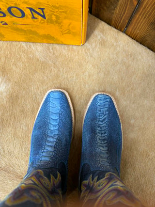 Men's R. Watson Blue Jean Sueded Ostrich Leg Boot