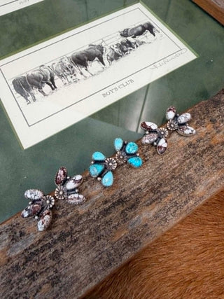 Sterling silver earrings, Hada Collection jewelry, turquoise cluster earrings, Wild Horse stone jewelry, Western jewelry for women, Southwestern silver studs.