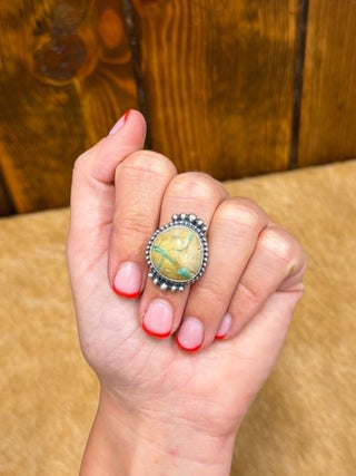 Turquoise ring size 7, sterling silver turquoise ring, artisan signed jewelry, D. Skeets turquoise, southwestern statement ring, authentic turquoise stone, handmade silver ring.