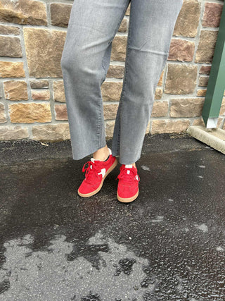 Corkys Spoiler Alert Sneakers in Red Faux Suede-Women's Casual Shoes-Corkys Footwear-Lucky J Boots & More, Women's, Men's, & Kids Western Store Located in Carthage, MO