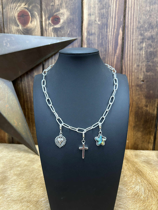 Sterling Silver Charm Necklaces-Necklaces-LJ Turquoise-Lucky J Boots & More, Women's, Men's, & Kids Western Store Located in Carthage, MO
