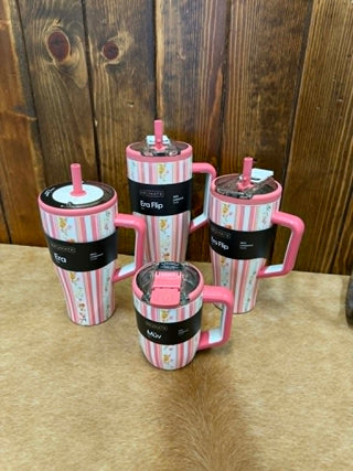 Brumate Cascading Florals, leakproof tumbler, insulated travel mug, Brumate Era, floral water bottle, stainless steel cup, pink floral drinkware, Brumate Muv.