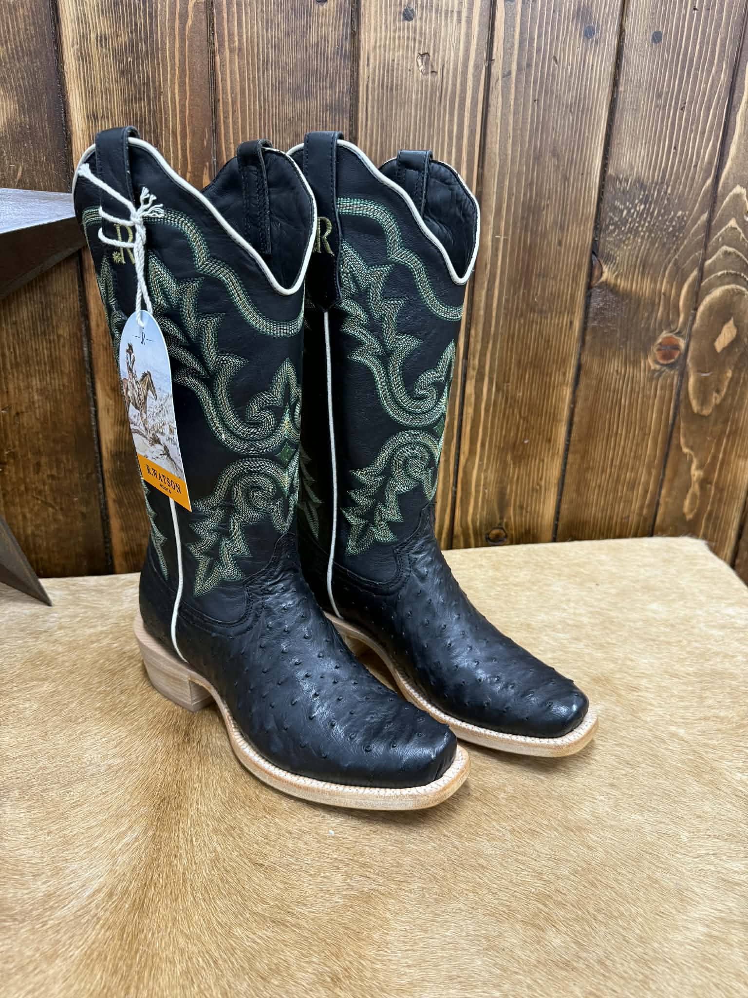 Women's R. Watson Black Full Quill Ostrich Boot-Women's Boots-R. Watson-Lucky J Boots & More, Women's, Men's, & Kids Western Store Located in Carthage, MO