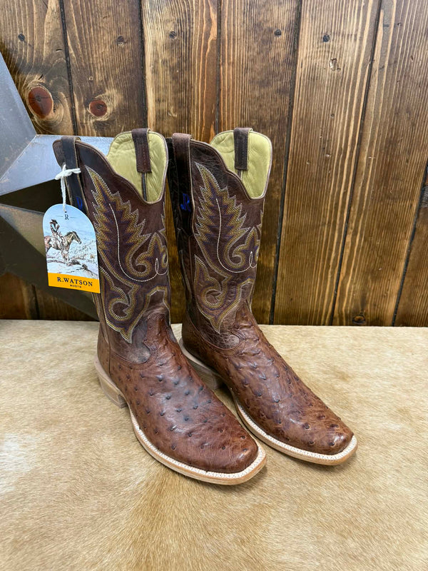 Men's R. Watson Brass Full Quill Ostrich Boot-Men's Boots-R. Watson-Lucky J Boots & More, Women's, Men's, & Kids Western Store Located in Carthage, MO
