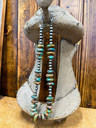 Murphy Necklace, Turquoise jewelry, Navajo pearls, Southwestern necklace, 28 inch necklace, artisan jewelry, western style jewelry, handcrafted turquoise.