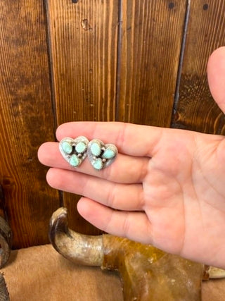 sterling silver earrings, variscite jewelry, heart stud earrings, handcrafted silver earrings, boho southwestern jewelry, green stone earrings, Hada Collection jewelry